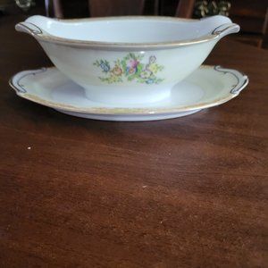 Vintage  Royal Derby China (Made in Japan) RDB1 Gravy Boat Attached Underplate